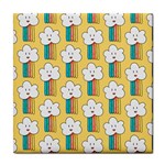 Smile Cloud Rainbow Pattern Yellow Tile Coaster