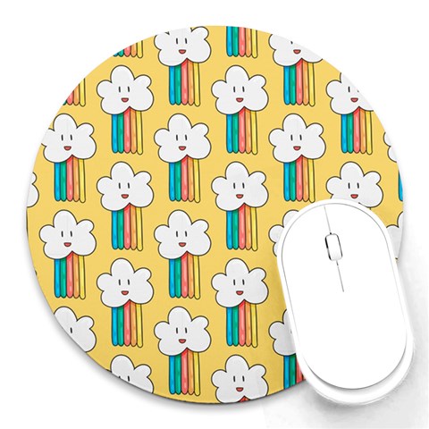Smile Cloud Rainbow Pattern Yellow Round Mousepad from ArtsNow.com Front