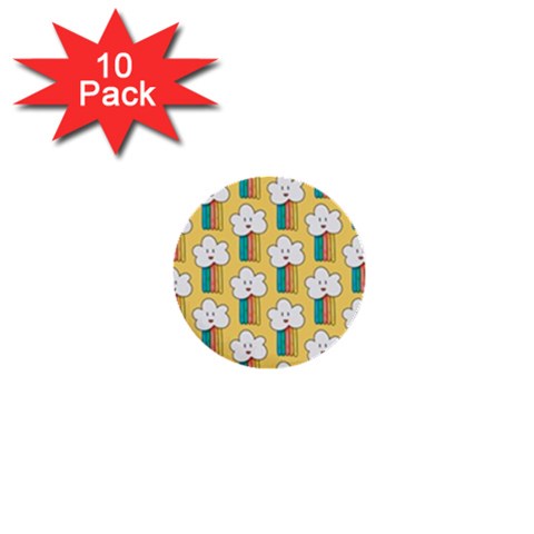 Smile Cloud Rainbow Pattern Yellow 1  Mini Buttons (10 pack)  from ArtsNow.com Front