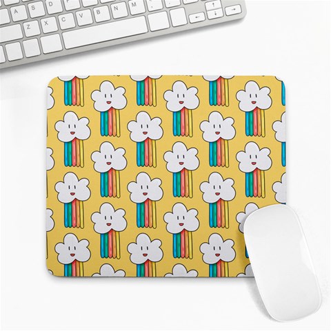 Smile Cloud Rainbow Pattern Yellow Large Mousepad from ArtsNow.com Front