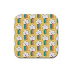 Smile Cloud Rainbow Pattern Yellow Rubber Square Coaster (4 pack)
