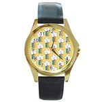 Smile Cloud Rainbow Pattern Yellow Round Gold Metal Watch