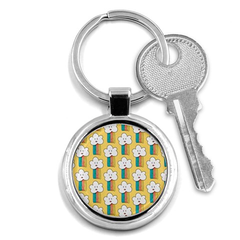 Smile Cloud Rainbow Pattern Yellow Key Chain (Round) from ArtsNow.com Front