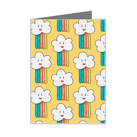 Smile Cloud Rainbow Pattern Yellow Mini Greeting Card from ArtsNow.com Left
