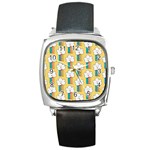 Smile Cloud Rainbow Pattern Yellow Square Metal Watch