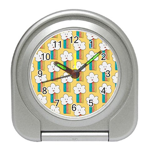 Smile Cloud Rainbow Pattern Yellow Travel Alarm Clock from ArtsNow.com Front
