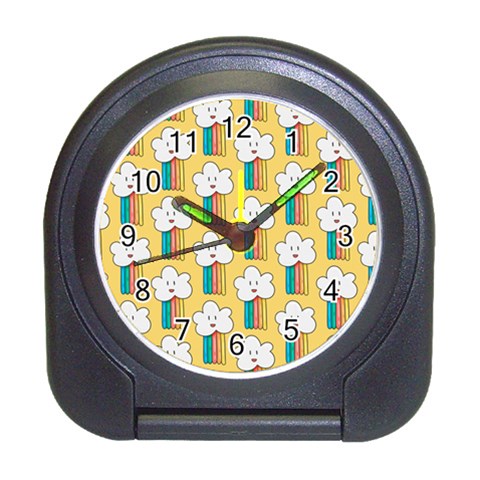 Smile Cloud Rainbow Pattern Yellow Travel Alarm Clock from ArtsNow.com Front