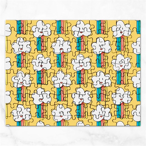 Smile Cloud Rainbow Pattern Yellow Rectangular Jigsaw Puzzl from ArtsNow.com Front