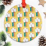 Smile Cloud Rainbow Pattern Yellow Round Ornament (Two Sides)