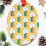 Smile Cloud Rainbow Pattern Yellow Oval Ornament (Two Sides)