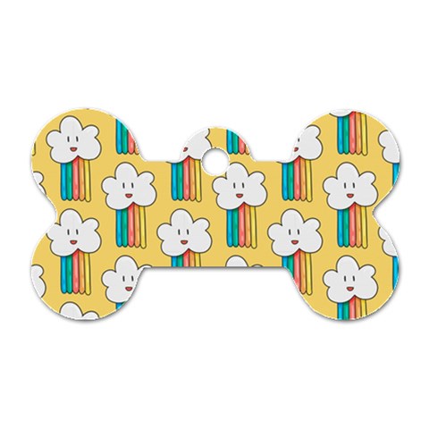 Smile Cloud Rainbow Pattern Yellow Dog Tag Bone (Two Sides) from ArtsNow.com Front