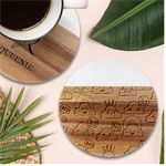 Cloud Seamless Pattern Marble Wood Coaster (Round)