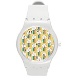 Smile Cloud Rainbow Pattern Yellow Round Plastic Sport Watch (M)
