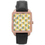 Smile Cloud Rainbow Pattern Yellow Rose Gold Leather Watch 