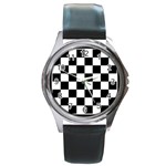 Chess Board Background Design Round Metal Watch