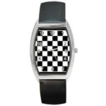 Chess Board Background Design Barrel Style Metal Watch