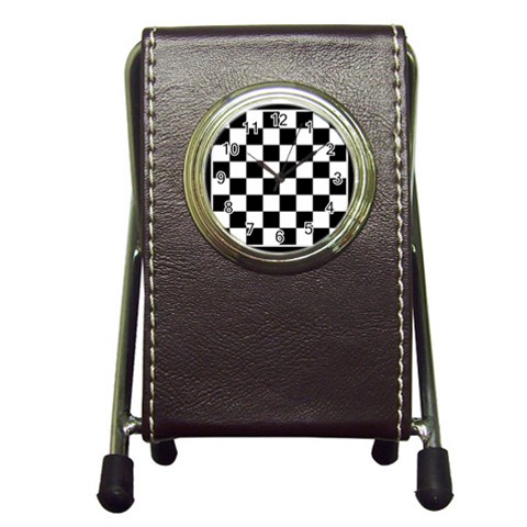 Chess Board Background Design Pen Holder Desk Clock from ArtsNow.com Front