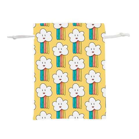 Smile Cloud Rainbow Pattern Yellow Lightweight Drawstring Pouch (S) from ArtsNow.com Front