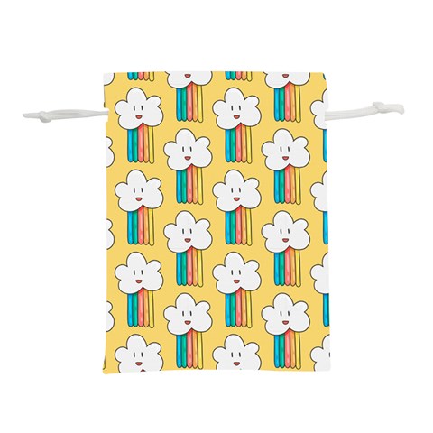 Smile Cloud Rainbow Pattern Yellow Lightweight Drawstring Pouch (L) from ArtsNow.com Front