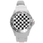 Chess Board Background Design Round Plastic Sport Watch (L)