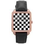Chess Board Background Design Rose Gold Leather Watch 