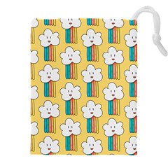 Smile Cloud Rainbow Pattern Yellow Drawstring Pouch (4XL) from ArtsNow.com Front