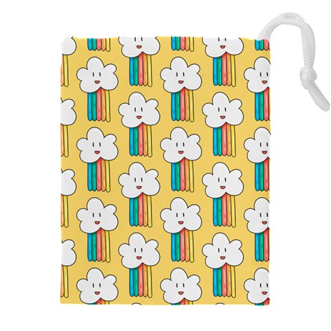 Smile Cloud Rainbow Pattern Yellow Drawstring Pouch (5XL) from ArtsNow.com Front