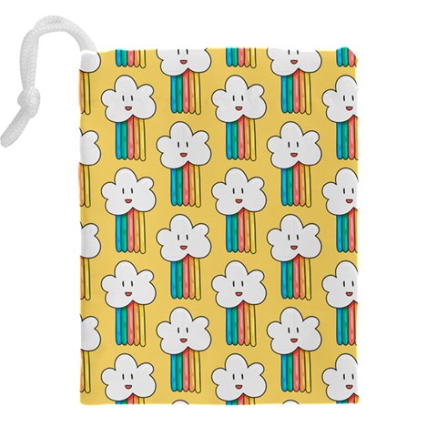 Smile Cloud Rainbow Pattern Yellow Drawstring Pouch (5XL) from ArtsNow.com Back