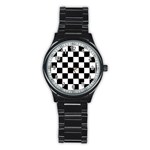 Chess Board Background Design Stainless Steel Round Watch