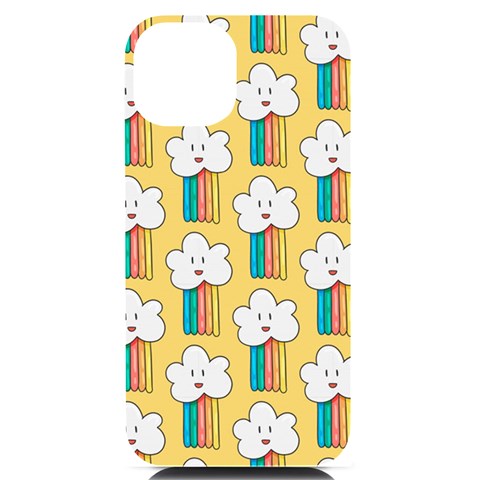 Smile Cloud Rainbow Pattern Yellow iPhone 14 Black UV Print Case from ArtsNow.com Front