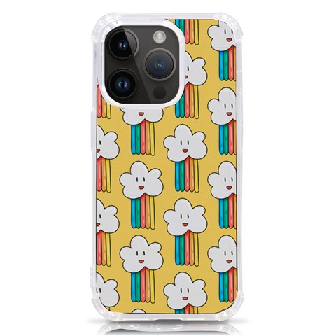 Smile Cloud Rainbow Pattern Yellow iPhone 14 Pro TPU UV Print Case from ArtsNow.com Front