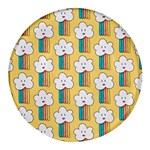 Smile Cloud Rainbow Pattern Yellow Round Glass Fridge Magnet (4 pack)