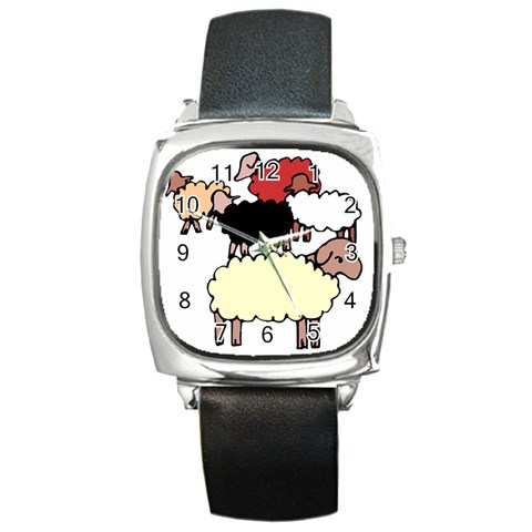 Sheep Square Metal Watch from ArtsNow.com Front