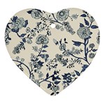 Blue Vintage Background, Blue Roses Patterns Heart Ornament (Two Sides)