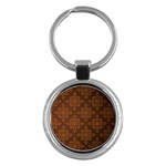 Brown Floral Pattern Floral Vintage Pattern, Brown Vintage Key Chain (Round)