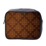 Brown Floral Pattern Floral Vintage Pattern, Brown Vintage Mini Toiletries Bag (Two Sides)