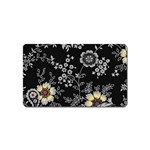 Black Background With Gray Flowers, Floral Black Texture Magnet (Name Card)