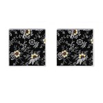 Black Background With Gray Flowers, Floral Black Texture Cufflinks (Square)