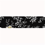Black Background With Gray Flowers, Floral Black Texture Large Bar Mat