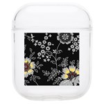 Black Background With Gray Flowers, Floral Black Texture Soft TPU AirPods 1/2 Case