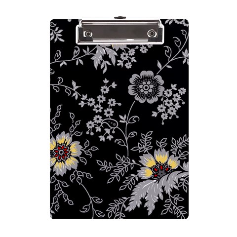 Black Background With Gray Flowers, Floral Black Texture A5 Acrylic Clipboard from ArtsNow.com Front