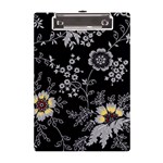 Black Background With Gray Flowers, Floral Black Texture A5 Acrylic Clipboard