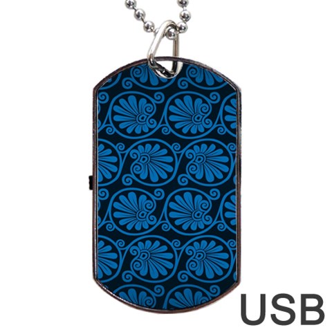 Blue Floral Pattern Floral Greek Ornaments Dog Tag USB Flash (One Side) from ArtsNow.com Front