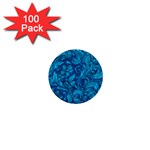 Blue Floral Pattern Texture, Floral Ornaments Texture 1  Mini Buttons (100 pack) 