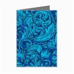 Blue Floral Pattern Texture, Floral Ornaments Texture Mini Greeting Card