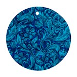 Blue Floral Pattern Texture, Floral Ornaments Texture Round Ornament (Two Sides)