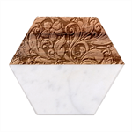 Blue Floral Pattern Texture, Floral Ornaments Texture Marble Wood Coaster (Hexagon) 