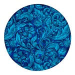 Blue Floral Pattern Texture, Floral Ornaments Texture Round Glass Fridge Magnet (4 pack)