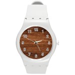 Brown Wooden Texture Round Plastic Sport Watch (M)