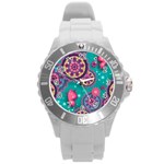 Floral Pattern, Abstract, Colorful, Flow Round Plastic Sport Watch (L)